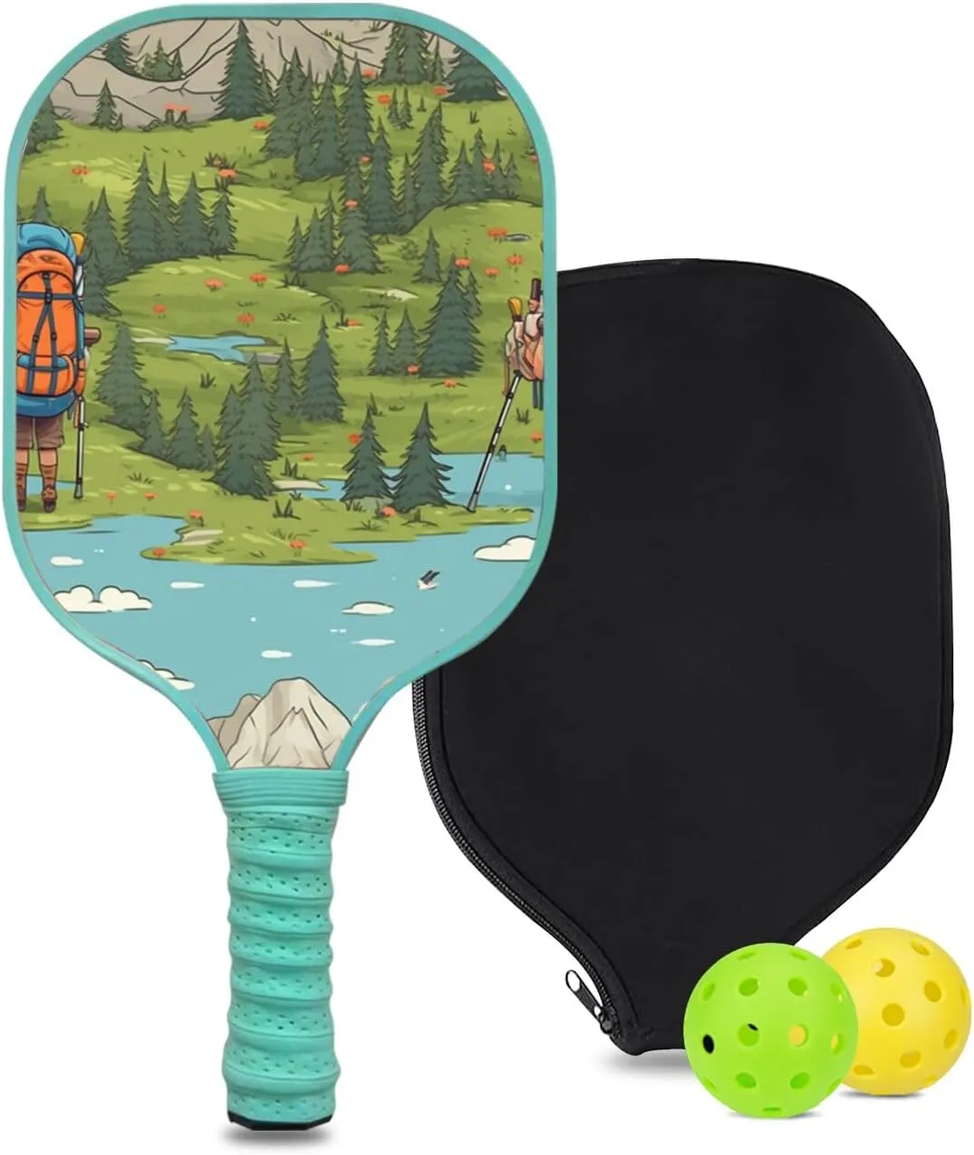 Custom Pickleball Paddle with 1 DIY Pickleball Racket, 2 Pickle Balls, 1 Paddle Cover, Hiking-BJ130 Pattern OR Your Own Design,Carbon Fiber,Honeycomb Polymer Core & Comfort Grip