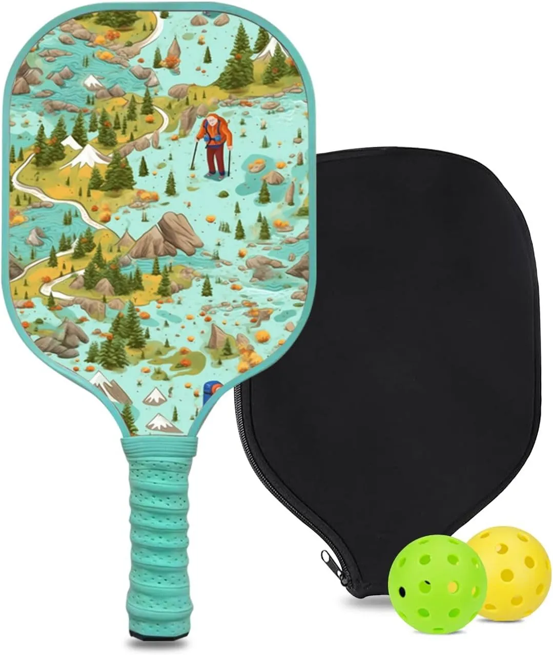 Custom Pickleball Paddle with 1 DIY Pickleball Racket, 2 Pickle Balls, 1 Paddle Cover, Hiking-BJ131 Pattern OR Your Own Design,Carbon Fiber,Honeycomb Polymer Core & Comfort Grip