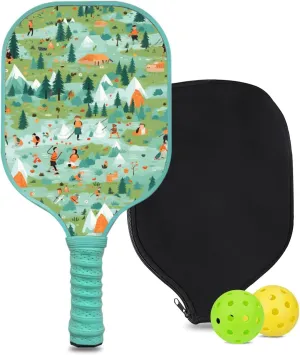 Custom Pickleball Paddle with 1 DIY Pickleball Racket, 2 Pickle Balls, 1 Paddle Cover, Hiking-BJ132 Pattern OR Your Own Design,Carbon Fiber,Honeycomb Polymer Core & Comfort Grip