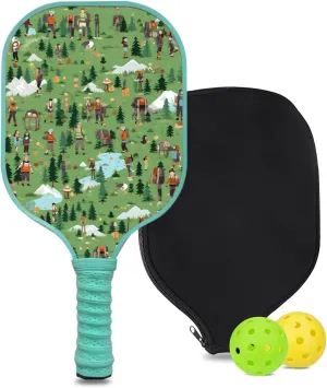 Custom Pickleball Paddle with 1 DIY Pickleball Racket, 2 Pickle Balls, 1 Paddle Cover, Hiking-BJ133 Pattern OR Your Own Design,Carbon Fiber,Honeycomb Polymer Core & Comfort Grip