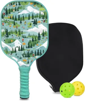 Custom Pickleball Paddle with 1 DIY Pickleball Racket, 2 Pickle Balls, 1 Paddle Cover, Hiking-BJ145 Pattern OR Your Own Design,Carbon Fiber,Honeycomb Polymer Core & Comfort Grip
