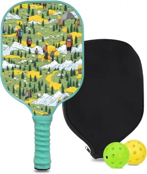 Custom Pickleball Paddle with 1 DIY Pickleball Racket, 2 Pickle Balls, 1 Paddle Cover, Hiking-BJ150 Pattern OR Your Own Design,Carbon Fiber,Honeycomb Polymer Core & Comfort Grip