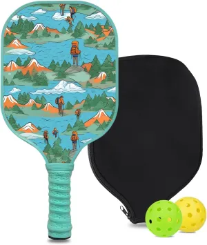 Custom Pickleball Paddle with 1 DIY Pickleball Racket, 2 Pickle Balls, 1 Paddle Cover, Hiking-BJ153 Pattern OR Your Own Design,Carbon Fiber,Honeycomb Polymer Core & Comfort Grip