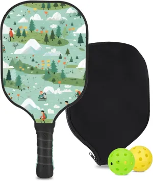 Custom Pickleball Paddle with 1 DIY Pickleball Racket, 2 Pickle Balls, 1 Paddle Cover, Hiking-BJ186 Pattern OR Your Own Design,Carbon Fiber,Honeycomb Polymer Core & Comfort Grip