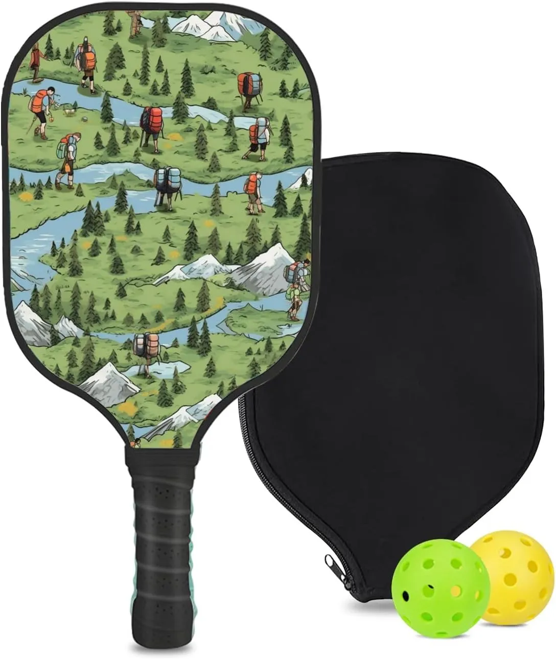 Custom Pickleball Paddle with 1 DIY Pickleball Racket, 2 Pickle Balls, 1 Paddle Cover, Hiking-BJ209 Pattern OR Your Own Design,Carbon Fiber,Honeycomb Polymer Core & Comfort Grip