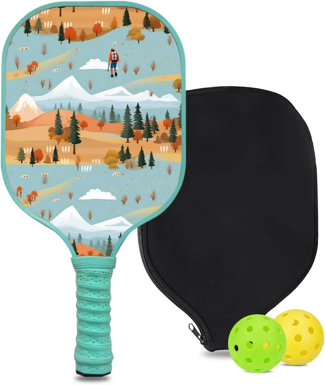 Custom Pickleball Paddle with 1 DIY Pickleball Racket, 2 Pickle Balls, 1 Paddle Cover, Hiking-BJ222 Pattern OR Your Own Design,Carbon Fiber,Honeycomb Polymer Core & Comfort Grip