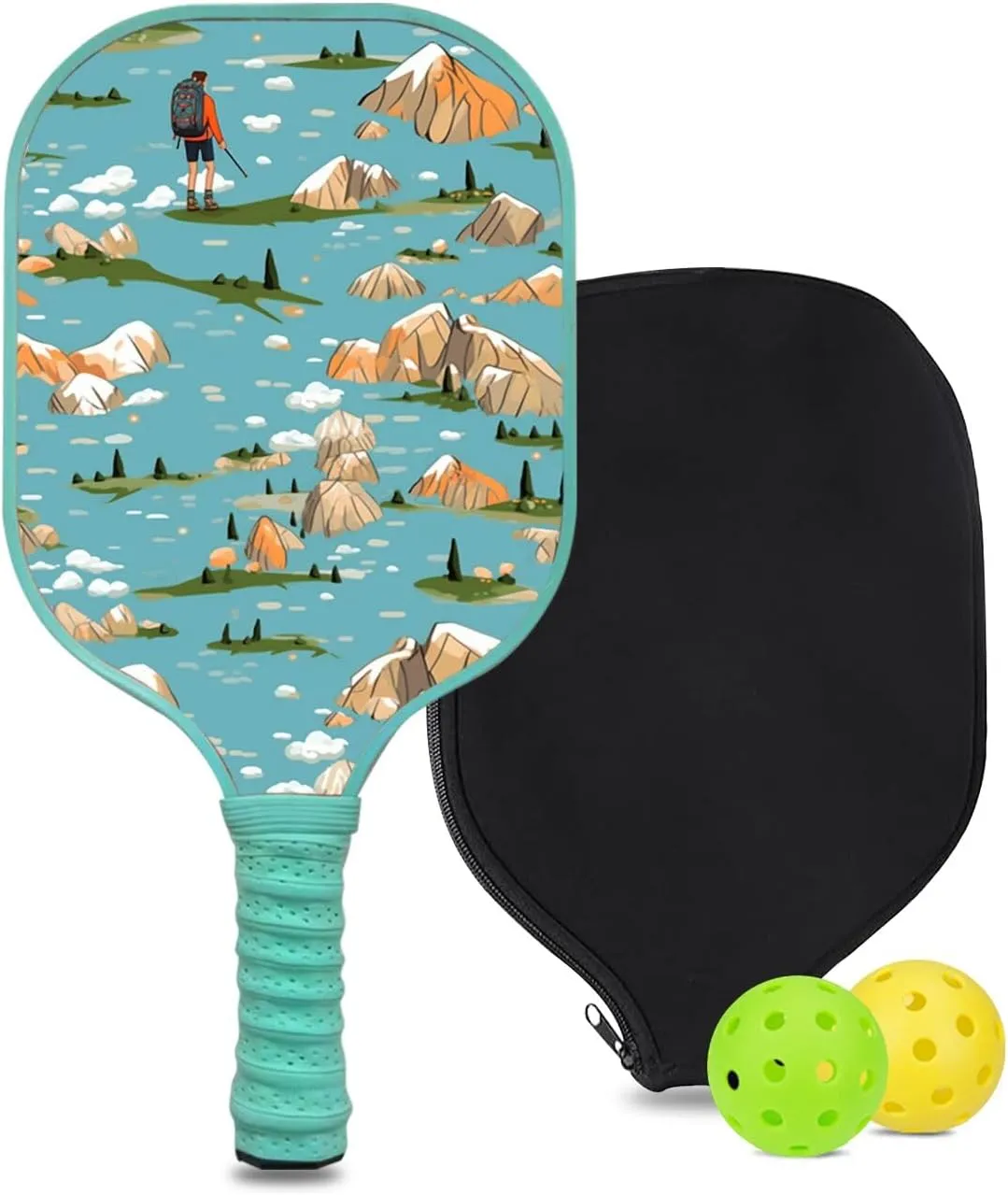 Custom Pickleball Paddle with 1 DIY Pickleball Racket, 2 Pickle Balls, 1 Paddle Cover, Hiking-BJ230 Pattern OR Your Own Design,Carbon Fiber,Honeycomb Polymer Core & Comfort Grip
