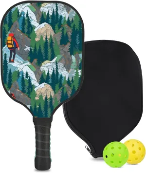Custom Pickleball Paddle with 1 DIY Pickleball Racket, 2 Pickle Balls, 1 Paddle Cover, Hiking-BJ347 Pattern OR Your Own Design,Carbon Fiber,Honeycomb Polymer Core & Comfort Grip