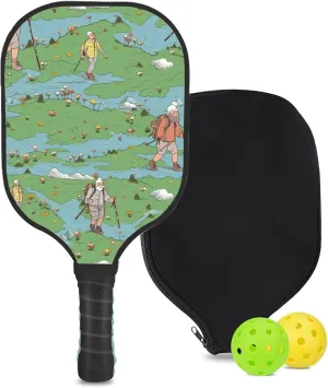 Custom Pickleball Paddle with 1 DIY Pickleball Racket, 2 Pickle Balls, 1 Paddle Cover, Hiking-BJ352 Pattern OR Your Own Design,Carbon Fiber,Honeycomb Polymer Core & Comfort Grip