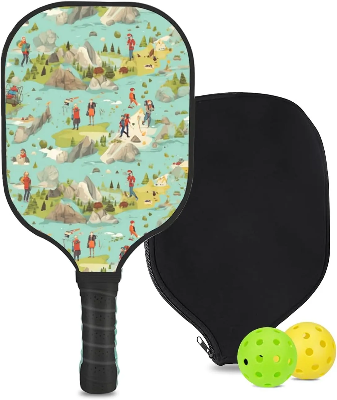 Custom Pickleball Paddle with 1 DIY Pickleball Racket, 2 Pickle Balls, 1 Paddle Cover, Hiking-BJ368 Pattern OR Your Own Design,Carbon Fiber,Honeycomb Polymer Core & Comfort Grip