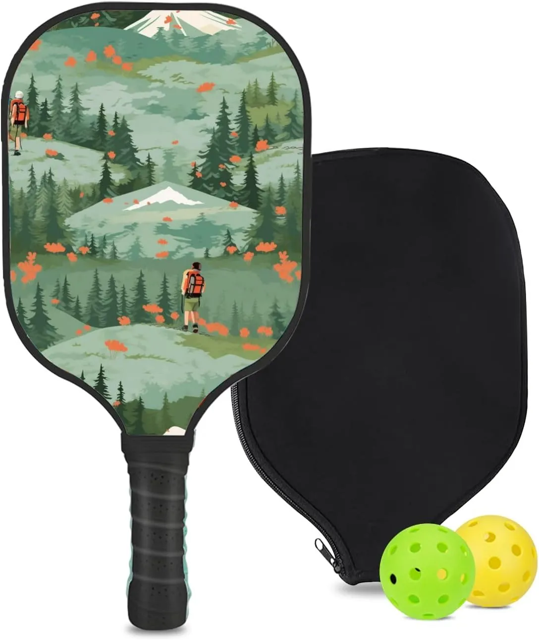 Custom Pickleball Paddle with 1 DIY Pickleball Racket, 2 Pickle Balls, 1 Paddle Cover, Hiking-BJ377 Pattern OR Your Own Design,Carbon Fiber,Honeycomb Polymer Core & Comfort Grip