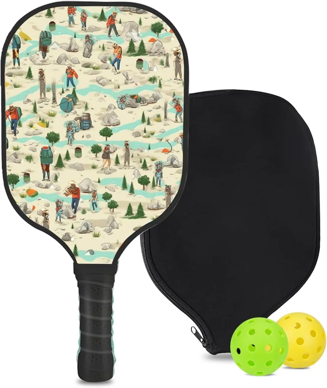Custom Pickleball Paddle with 1 DIY Pickleball Racket, 2 Pickle Balls, 1 Paddle Cover, Hiking-BJ382 Pattern OR Your Own Design,Carbon Fiber,Honeycomb Polymer Core & Comfort Grip