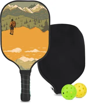 Custom Pickleball Paddle with 1 DIY Pickleball Racket, 2 Pickle Balls, 1 Paddle Cover, Hiking-BJ390 Pattern OR Your Own Design,Carbon Fiber,Honeycomb Polymer Core & Comfort Grip