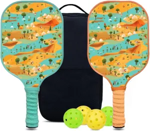 Custom Pickleball Paddles Set with 2 Pickleball Rackets 4 Pickle Balls 1 Carry Bag, Hiking-BJ151 Pattern, Carbon Fiber,Honeycomb Polymer Core & Comfort Grip