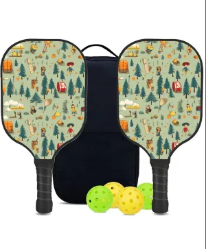 Custom Pickleball Paddles Set with 2 Pickleball Rackets 4 Pickle Balls 1 Carry Bag, Hiking-BJ176 Pattern, Carbon Fiber,Honeycomb Polymer Core & Comfort Grip