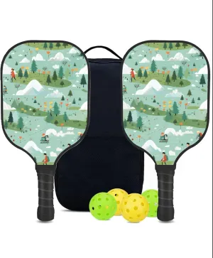 Custom Pickleball Paddles Set with 2 Pickleball Rackets 4 Pickle Balls 1 Carry Bag, Hiking-BJ186 Pattern, Carbon Fiber,Honeycomb Polymer Core & Comfort Grip