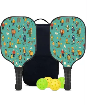 Custom Pickleball Paddles Set with 2 Pickleball Rackets 4 Pickle Balls 1 Carry Bag, Hiking-BJ210 Pattern, Carbon Fiber,Honeycomb Polymer Core & Comfort Grip