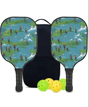 Custom Pickleball Paddles Set with 2 Pickleball Rackets 4 Pickle Balls 1 Carry Bag, Hiking-BJ211 Pattern, Carbon Fiber,Honeycomb Polymer Core & Comfort Grip