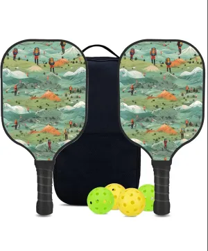 Custom Pickleball Paddles Set with 2 Pickleball Rackets 4 Pickle Balls 1 Carry Bag, Hiking-BJ232 Pattern, Carbon Fiber,Honeycomb Polymer Core & Comfort Grip