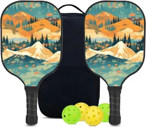 Custom Pickleball Paddles Set with 2 Pickleball Rackets 4 Pickle Balls 1 Carry Bag, Hiking-BJ289 Pattern, Carbon Fiber,Honeycomb Polymer Core & Comfort Grip
