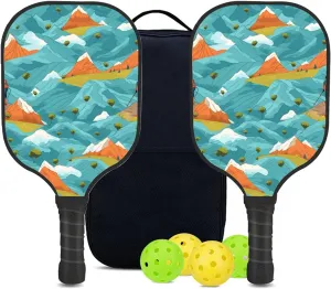 Custom Pickleball Paddles Set with 2 Pickleball Rackets 4 Pickle Balls 1 Carry Bag, Hiking-BJ312 Pattern, Carbon Fiber,Honeycomb Polymer Core & Comfort Grip