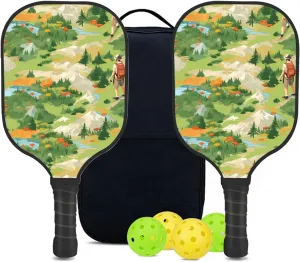 Custom Pickleball Paddles Set with 2 Pickleball Rackets 4 Pickle Balls 1 Carry Bag, Hiking-BJ316 Pattern, Carbon Fiber,Honeycomb Polymer Core & Comfort Grip