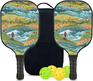 Custom Pickleball Paddles Set with 2 Pickleball Rackets 4 Pickle Balls 1 Carry Bag, Hiking-BJ323 Pattern, Carbon Fiber,Honeycomb Polymer Core & Comfort Grip