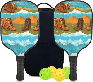 Custom Pickleball Paddles Set with 2 Pickleball Rackets 4 Pickle Balls 1 Carry Bag, Hiking-BJ376 Pattern, Carbon Fiber,Honeycomb Polymer Core & Comfort Grip