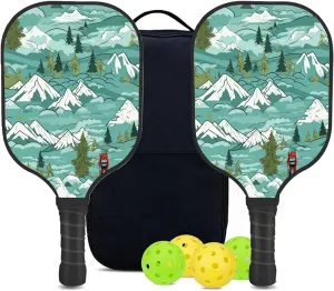 Custom Pickleball Paddles Set with 2 Pickleball Rackets 4 Pickle Balls 1 Carry Bag, Hiking-BJ379 Pattern, Carbon Fiber,Honeycomb Polymer Core & Comfort Grip