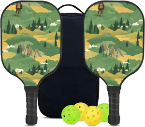 Custom Pickleball Paddles Set with 2 Pickleball Rackets 4 Pickle Balls 1 Carry Bag, Hiking-BJ388 Pattern, Carbon Fiber,Honeycomb Polymer Core & Comfort Grip