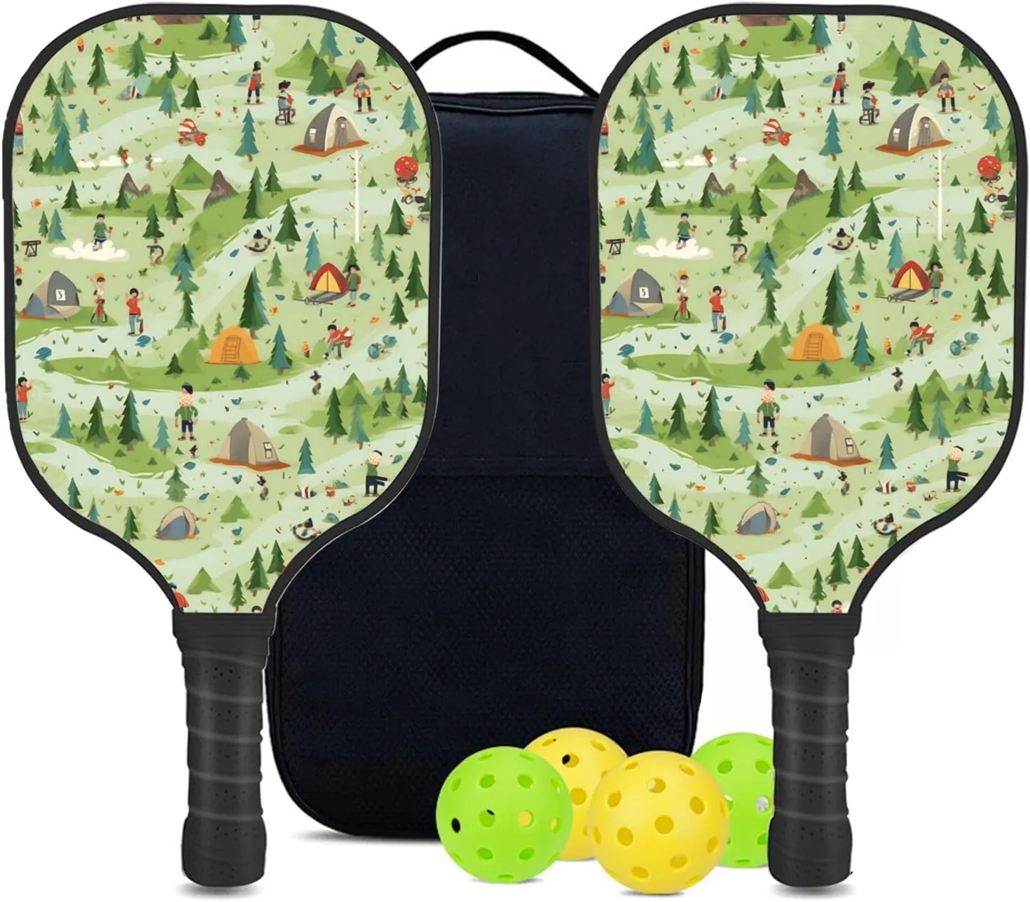 Custom Pickleball Paddles Set with 2 Pickleball Rackets 4 Pickle Balls 1 Carry Bag, Hiking-BJ403 Pattern, Carbon Fiber,Honeycomb Polymer Core & Comfort Grip
