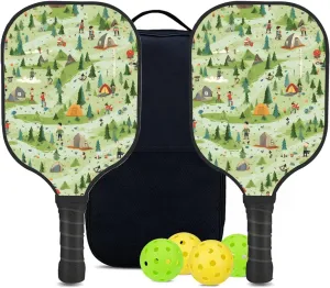 Custom Pickleball Paddles Set with 2 Pickleball Rackets 4 Pickle Balls 1 Carry Bag, Hiking-BJ403 Pattern, Carbon Fiber,Honeycomb Polymer Core & Comfort Grip