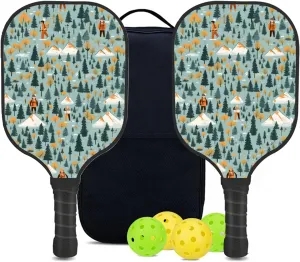 Custom Pickleball Paddles Set with 2 Pickleball Rackets 4 Pickle Balls 1 Carry Bag, Hiking-BJ412 Pattern, Carbon Fiber,Honeycomb Polymer Core & Comfort Grip