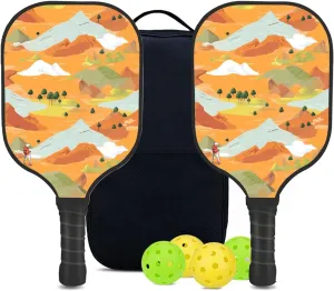 Custom Pickleball Paddles Set with 2 Pickleball Rackets 4 Pickle Balls 1 Carry Bag, Hiking-BJ438 Pattern, Carbon Fiber,Honeycomb Polymer Core & Comfort Grip