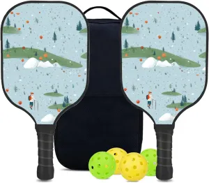 Custom Pickleball Paddles Set with 2 Pickleball Rackets 4 Pickle Balls 1 Carry Bag, Hiking-BJ464 Pattern, Carbon Fiber,Honeycomb Polymer Core & Comfort Grip
