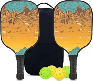 Custom Pickleball Paddles Set with 2 Pickleball Rackets 4 Pickle Balls 1 Carry Bag, Hiking-BJ466 Pattern, Carbon Fiber,Honeycomb Polymer Core & Comfort Grip