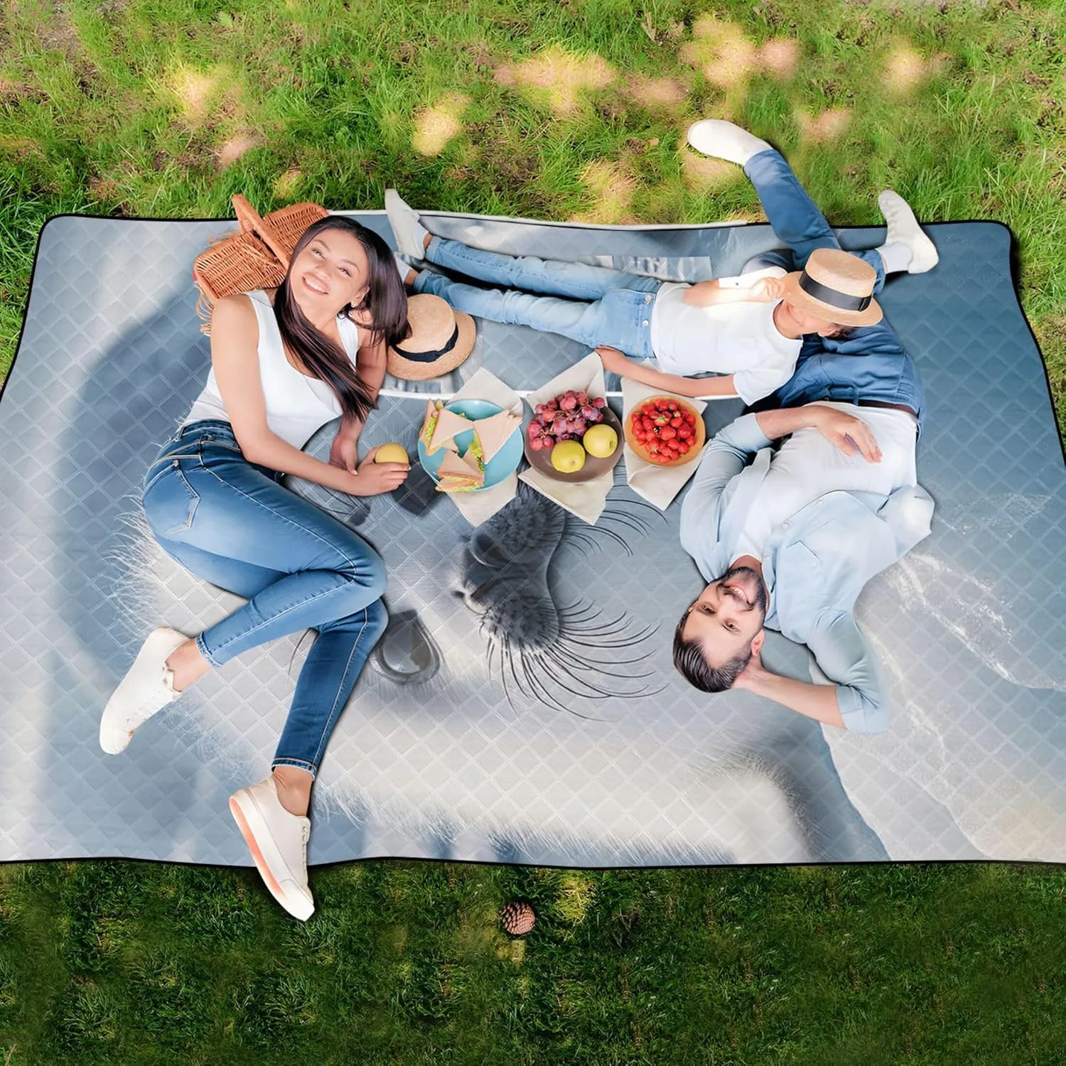Cute Adorable Seal Polar Animal Beach Mat Waterproof Sandproof Floral Grass Mats for Camping Cute Picnic Essentials Foldable 80" x 60"