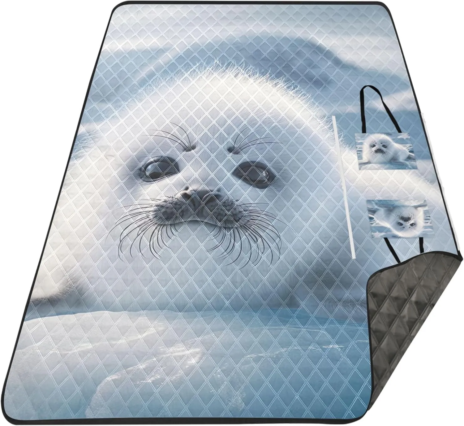 Cute Adorable Seal Polar Animal Beach Mat Waterproof Sandproof Floral Grass Mats for Camping Cute Picnic Essentials Foldable 80" x 60"