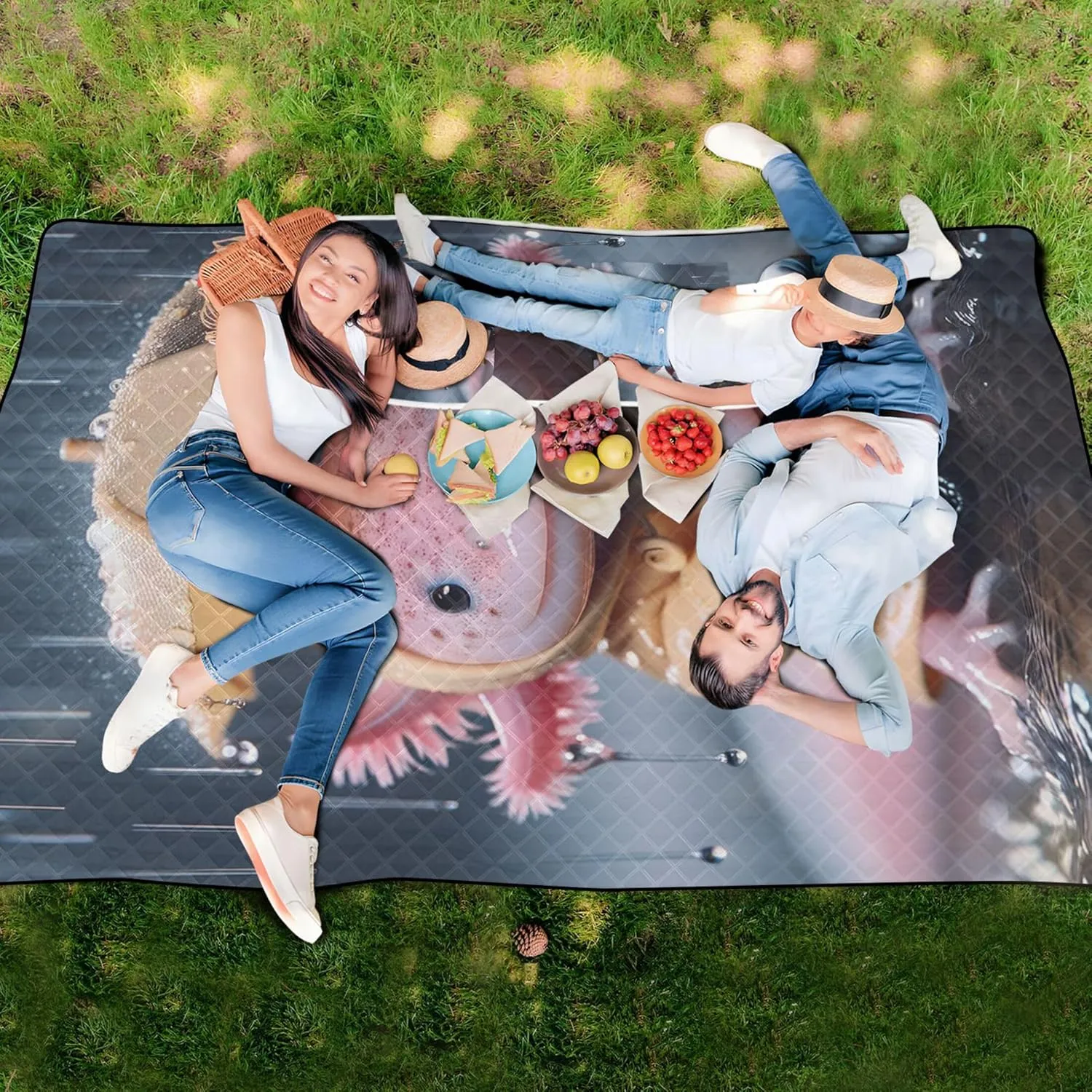 Cute Axolotl Animal Print Foldable Mat Picnic Blanket Beach Mat Sand Free Waterproof Outdoor Blanket Camping Mat 80" x 60"