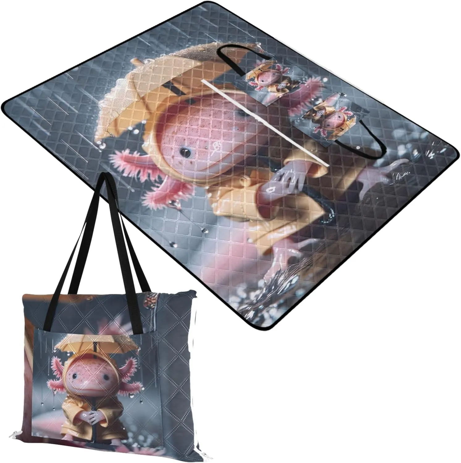 Cute Axolotl Animal Print Foldable Mat Picnic Blanket Beach Mat Sand Free Waterproof Outdoor Blanket Camping Mat 80" x 60"