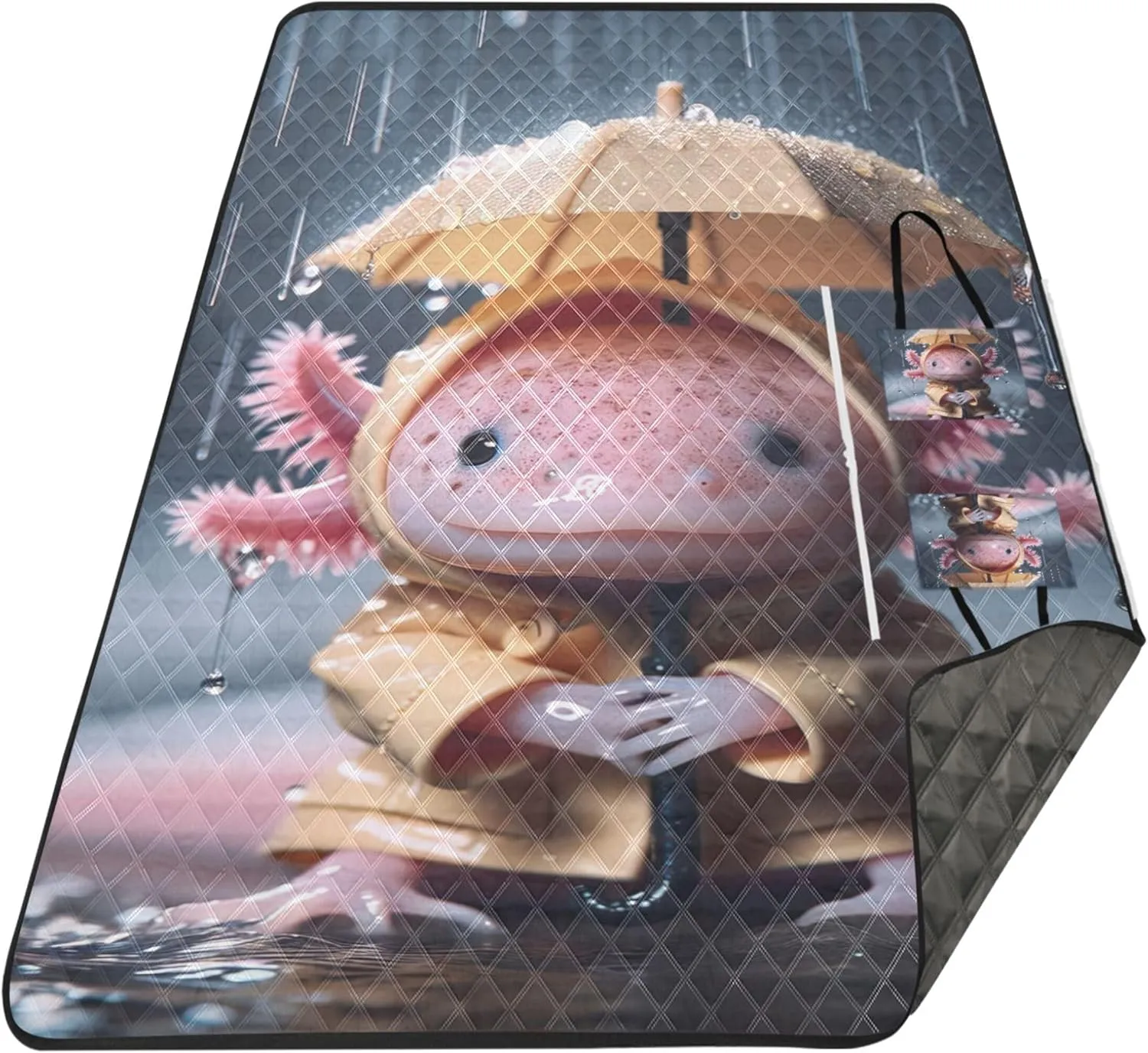 Cute Axolotl Animal Print Foldable Mat Picnic Blanket Beach Mat Sand Free Waterproof Outdoor Blanket Camping Mat 80" x 60"