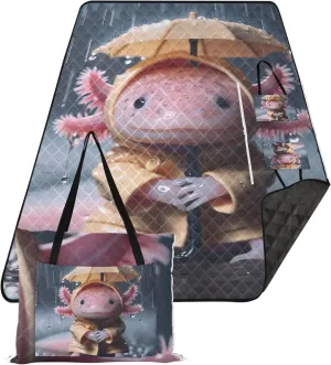 Cute Axolotl Animal Print Foldable Mat Picnic Blanket Beach Mat Sand Free Waterproof Outdoor Blanket Camping Mat 80" x 60"