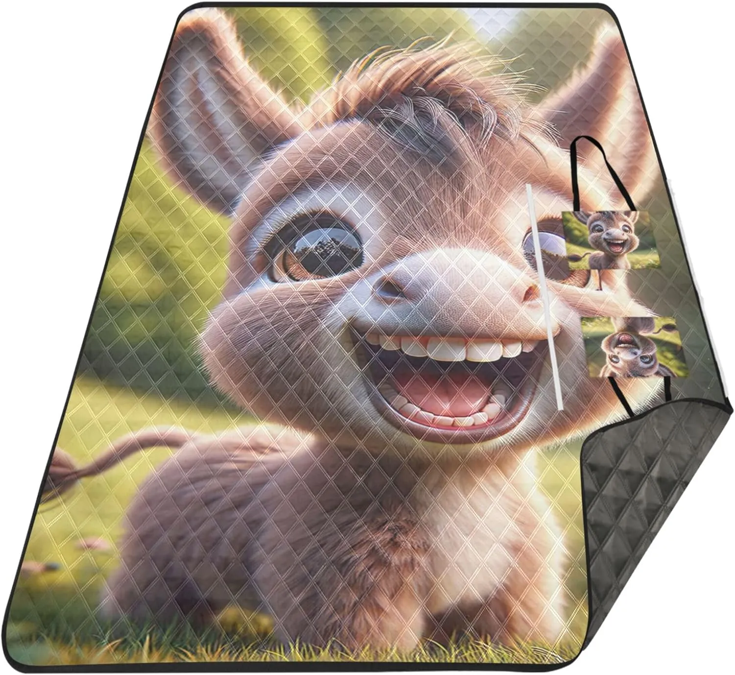 Cute Donkey Smiling Cub Beach Blanket Waterproof Sandproof, Outdoor Blankets for Grass Large Mat Picnic Blanket Cute, 118" x 80"