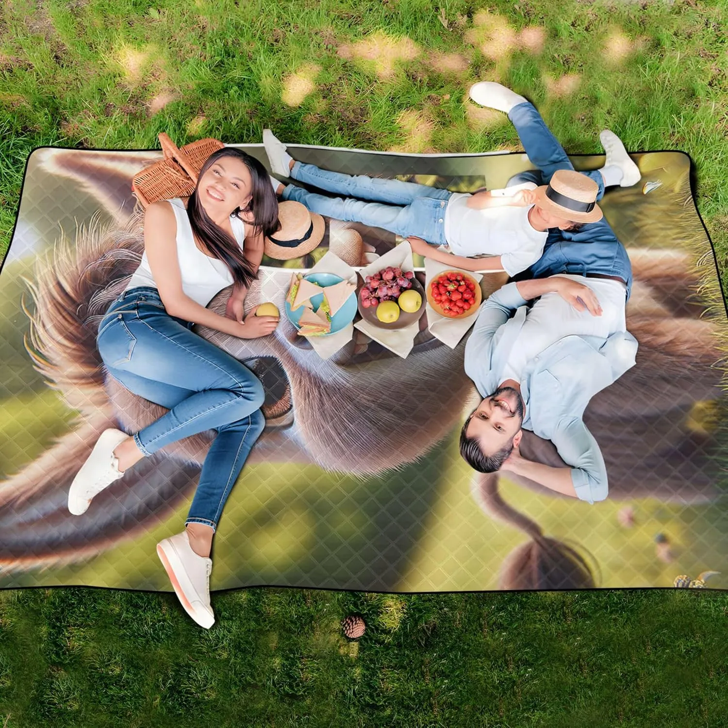 Cute Donkey Smiling Cub Beach Blanket Waterproof Sandproof, Outdoor Blankets for Grass Large Mat Picnic Blanket Cute, 118" x 80"