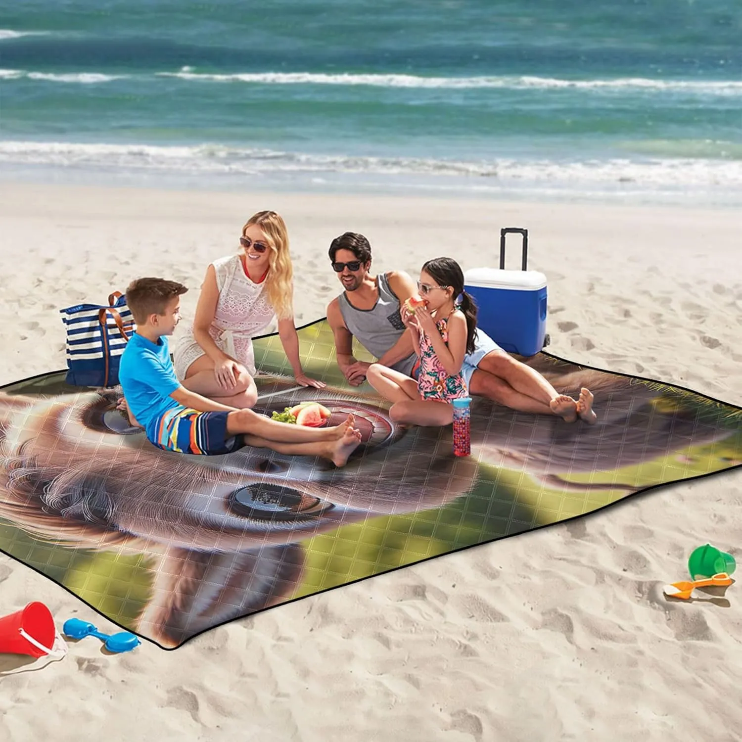 Cute Donkey Smiling Cub Beach Blanket Waterproof Sandproof, Outdoor Blankets for Grass Large Mat Picnic Blanket Cute, 118" x 80"