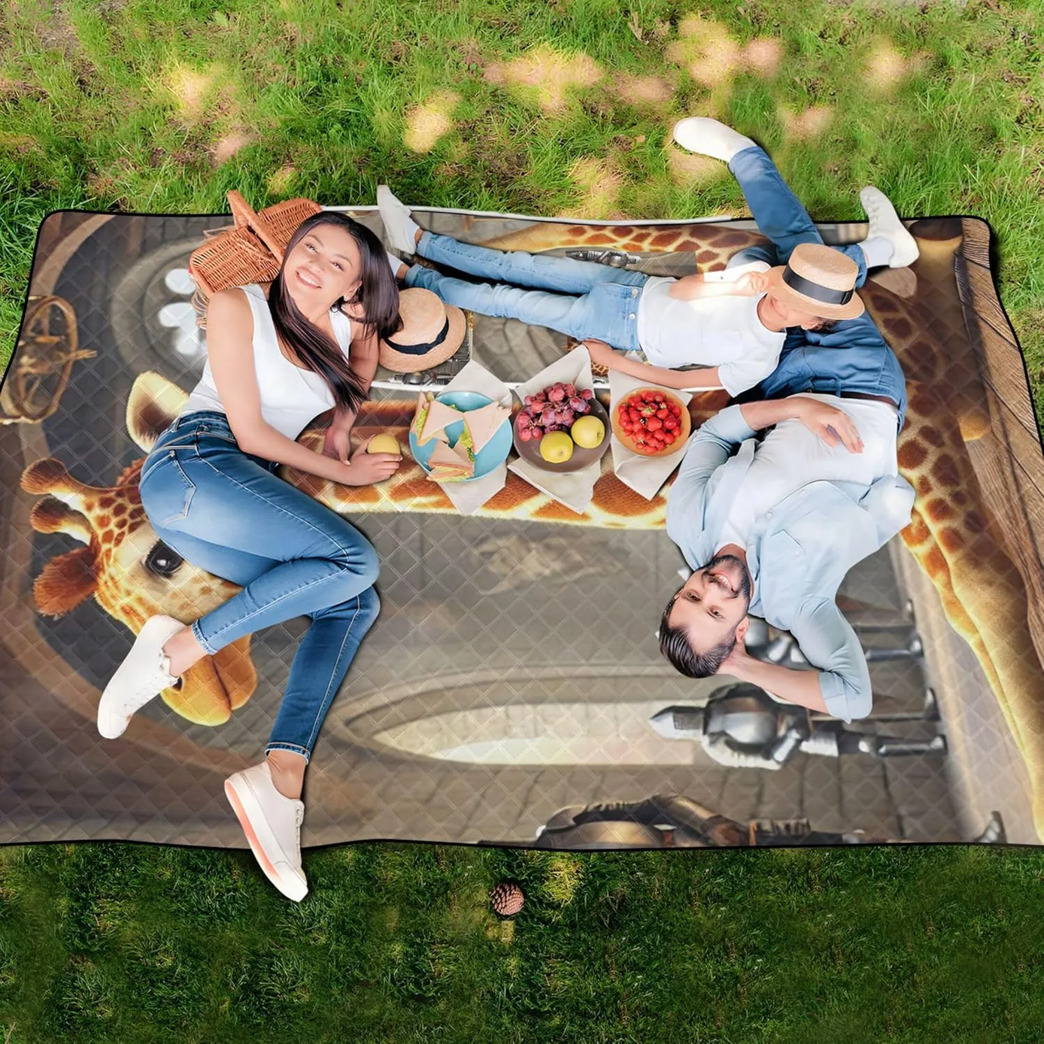 Cute Giraffe Yoga Animal no Sand Beach Blanket Waterproof Outdoor Blanket Camping Mat Extra Large Foldable Picnic Mat Cute 118" x 80"