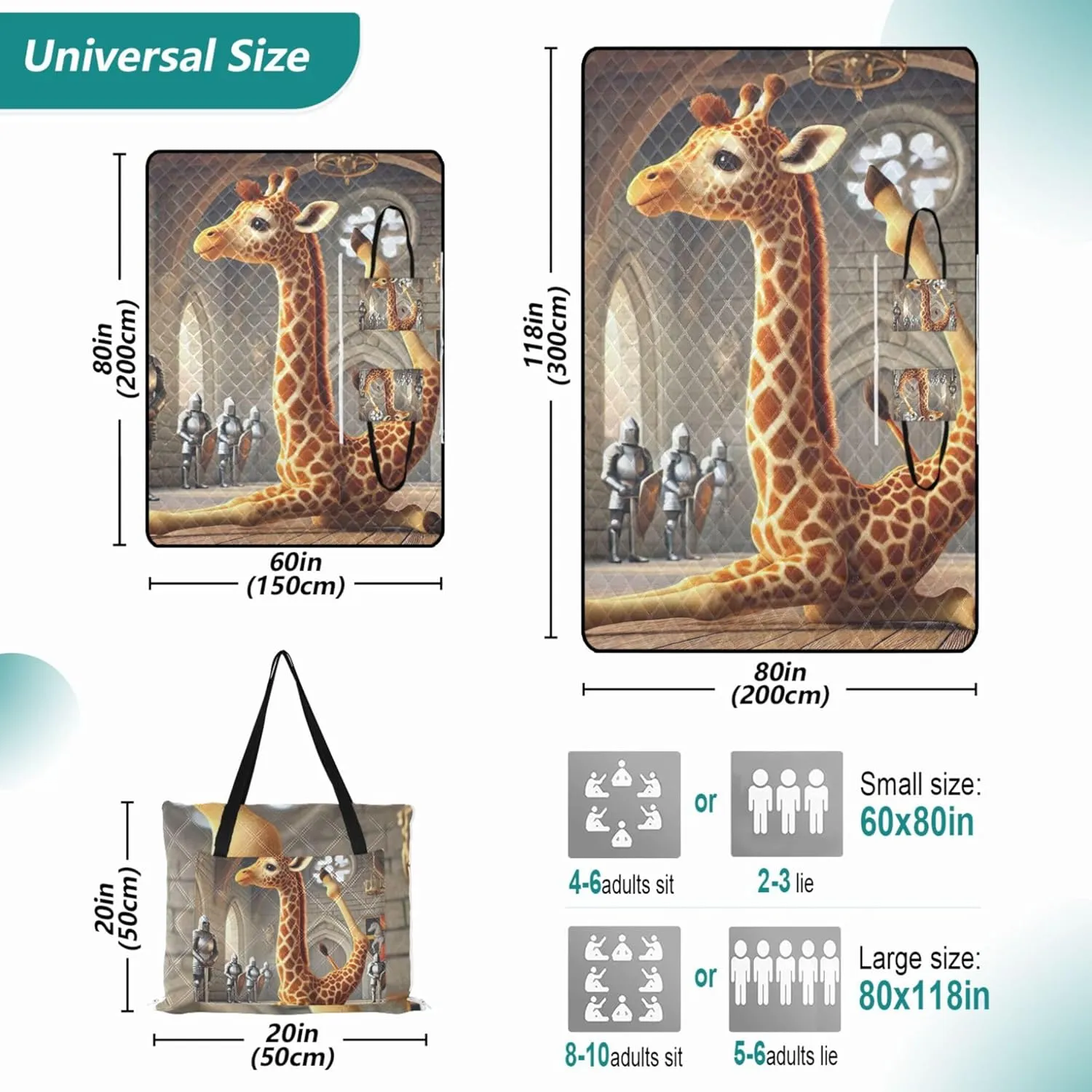 Cute Giraffe Yoga Animal no Sand Beach Blanket Waterproof Outdoor Blanket Camping Mat Extra Large Foldable Picnic Mat Cute 118" x 80"