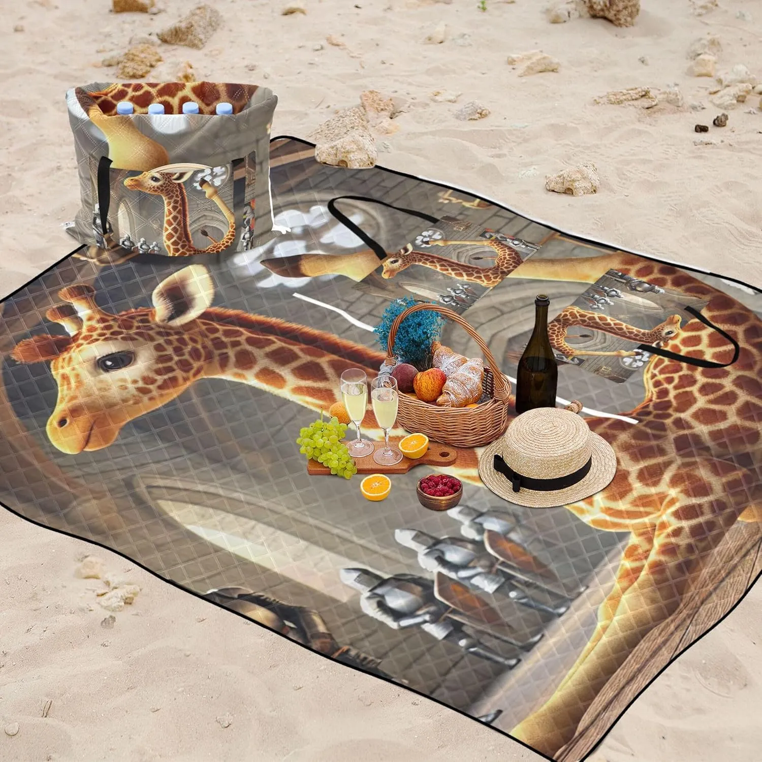 Cute Giraffe Yoga Animal no Sand Beach Blanket Waterproof Outdoor Blanket Camping Mat Extra Large Foldable Picnic Mat Cute 118" x 80"