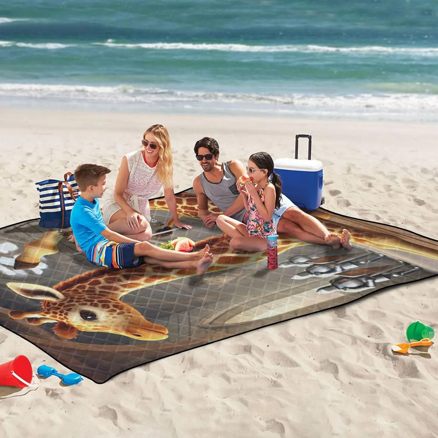 Cute Giraffe Yoga Animal no Sand Beach Blanket Waterproof Outdoor Blanket Camping Mat Extra Large Foldable Picnic Mat Cute 118" x 80"