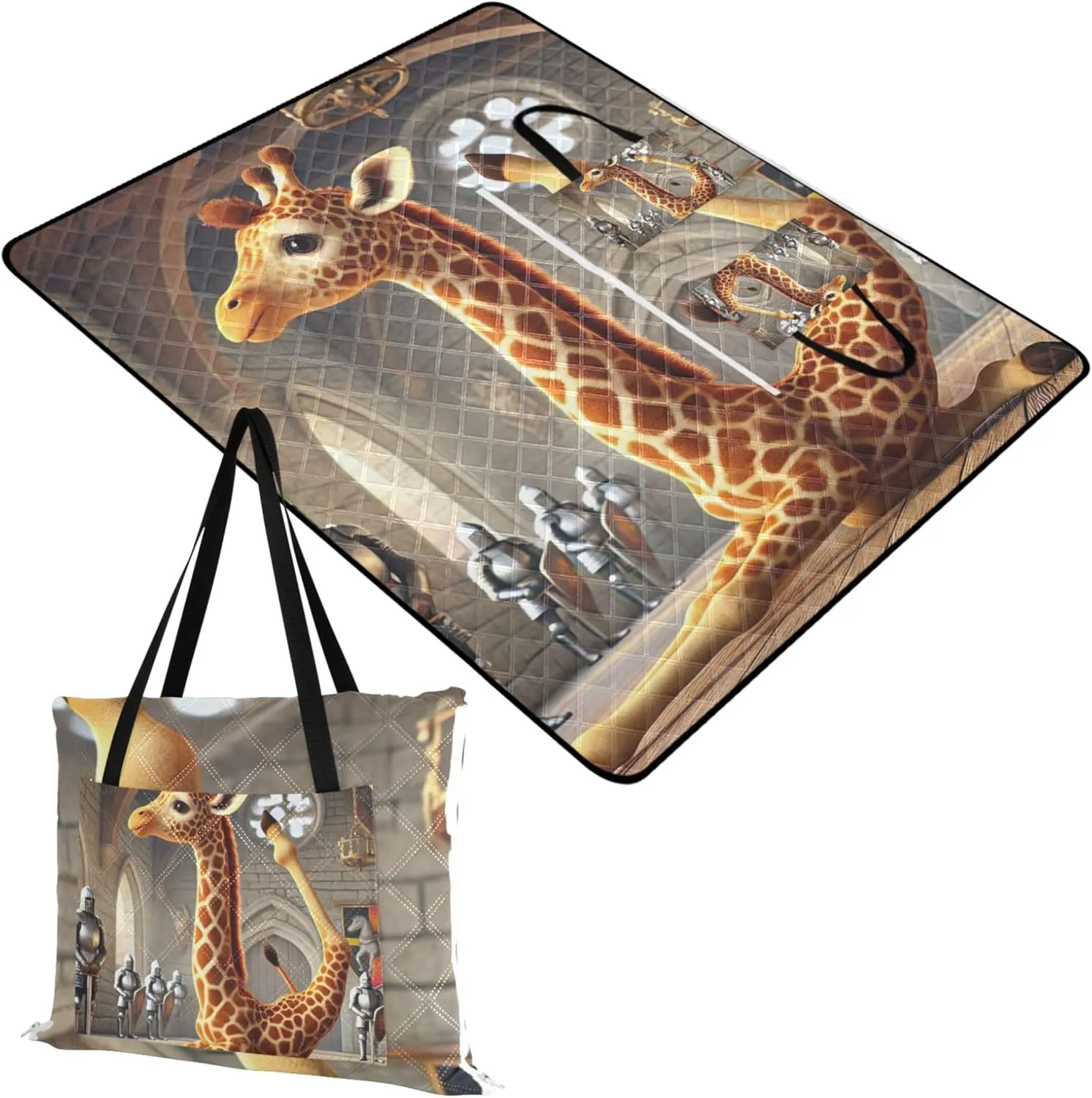 Cute Giraffe Yoga Animal no Sand Beach Blanket Waterproof Outdoor Blanket Camping Mat Extra Large Foldable Picnic Mat Cute 118" x 80"